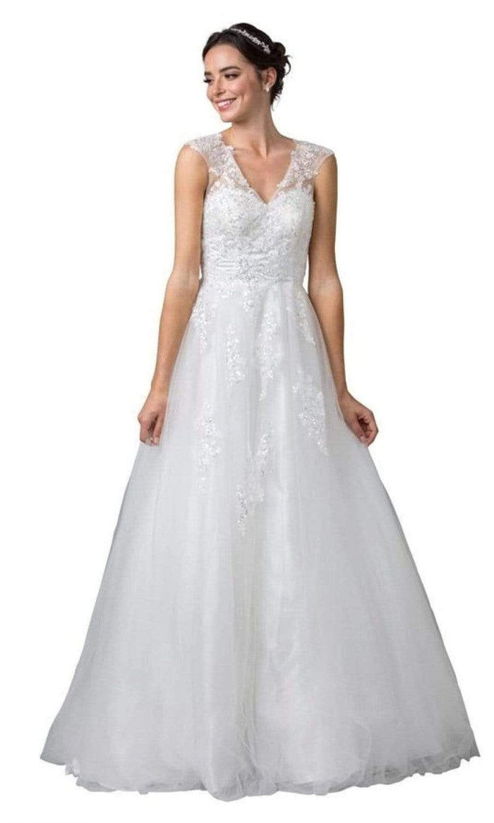 Trevi Collection Bridal - W2443 V Neck Classic Wedding Dress Wedding Dresses XXS / Off White