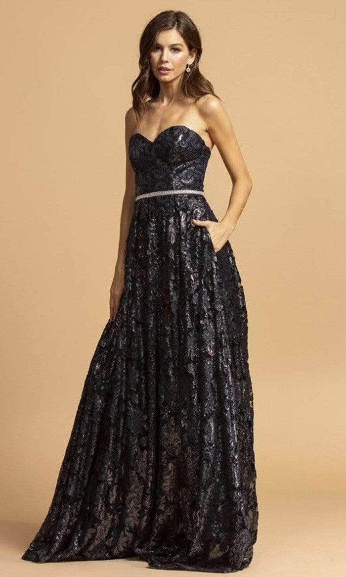 Aspeed Design - D321 Sweetheart Jacquard Prom Gown Prom Dresses M / Navy