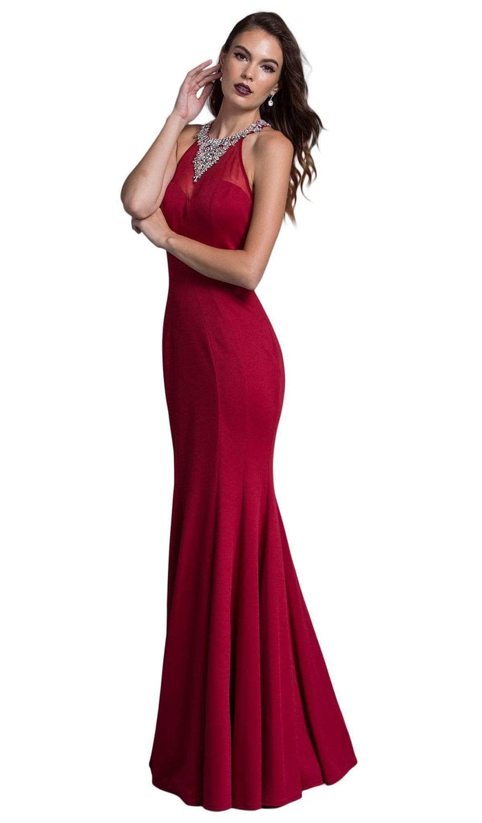 Aspeed Design - L1976 Halter Embellished Prom Dress Prom Dresses XS / Burgundy