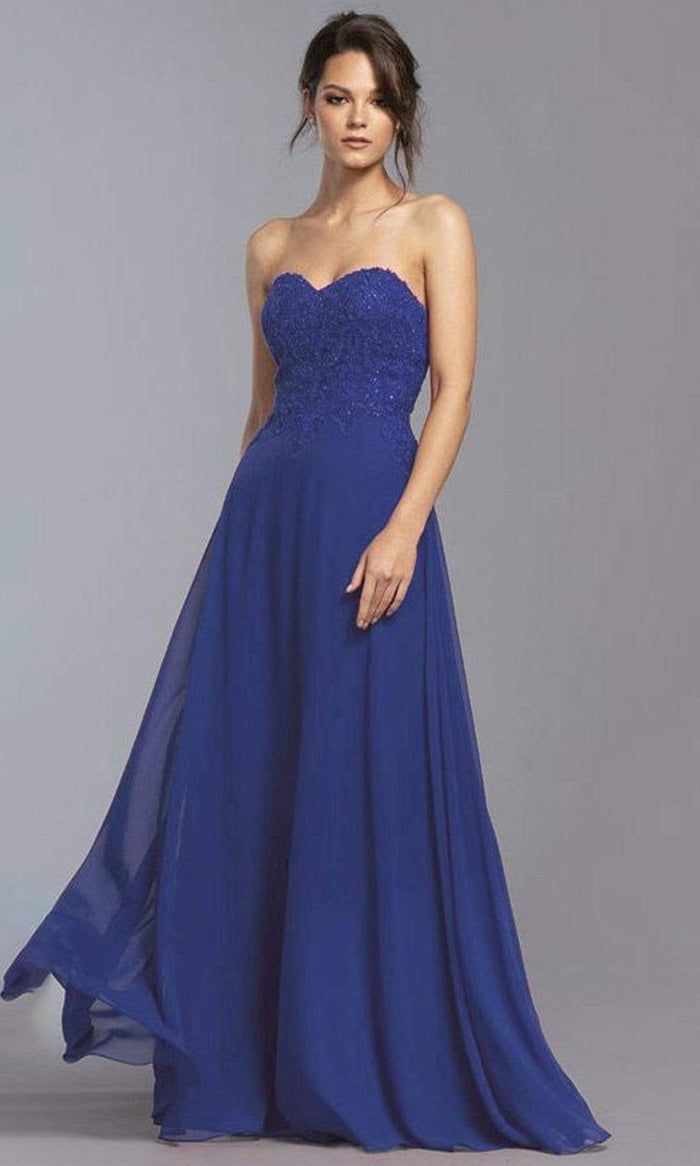 Trevi Collection - L2072 Strapless Lace Applique Chiffon Dress Prom Dresses XXS / Royal