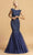 Trevi Collection - L2093 Cap Sleeve Applique Trumpet Dress Evening Dresses XXS / Navy