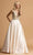 Trevi Collection - L2183 Beaded V-Neck Satin A-Line Dress Prom Dresses XXS / Champagne