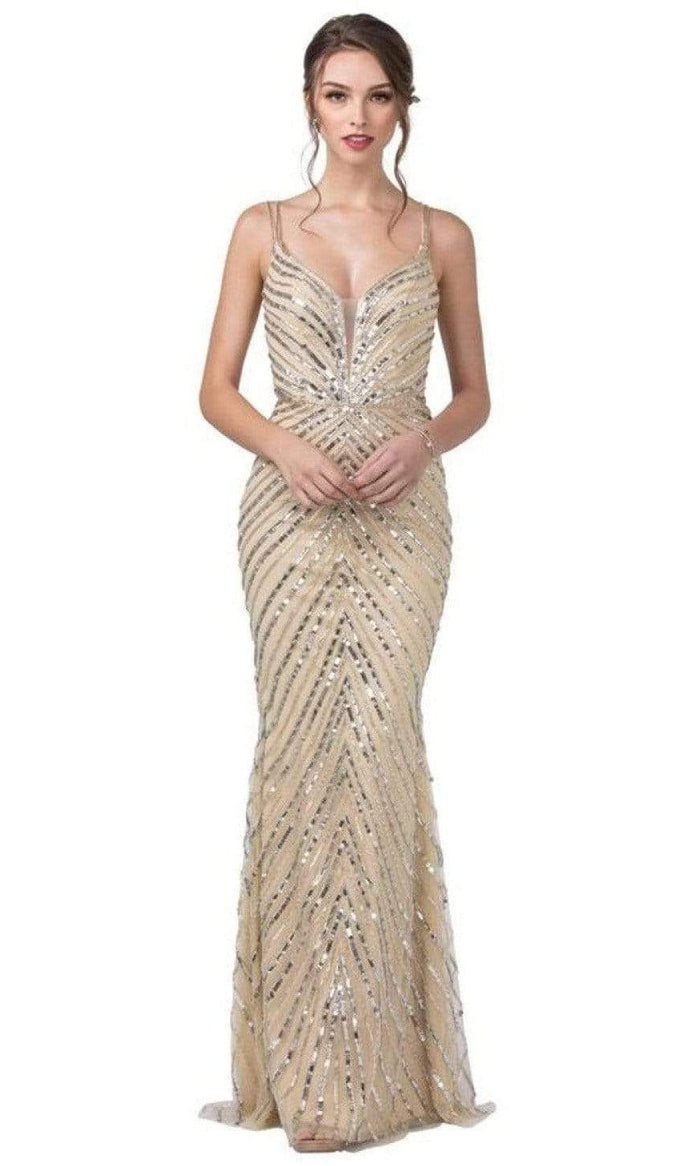 Trevi Collection - L2209 Strappy Back Sequined Sheath Dress Evening Dresses XXS / Champagne