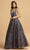 Trevi Collection - L2237 Embellished Chiffon Lace A-Line Gown Prom Dresses XXS / Charcoal