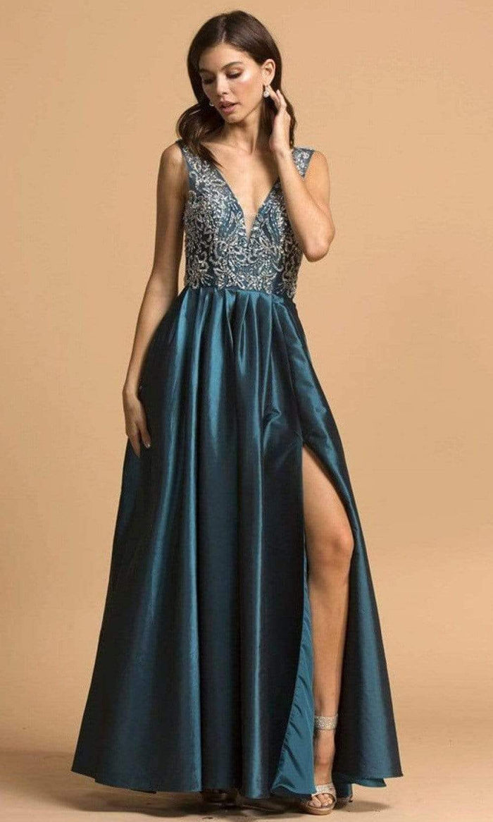 Trevi Collection - L2244 Beaded Sleeveless Evening Dress Evening Dresses XXS / Teal