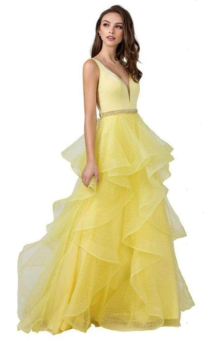 Aspeed Design - L2296 Sleeveless Tiered A-Line Dress Prom Dresses M / Yellow