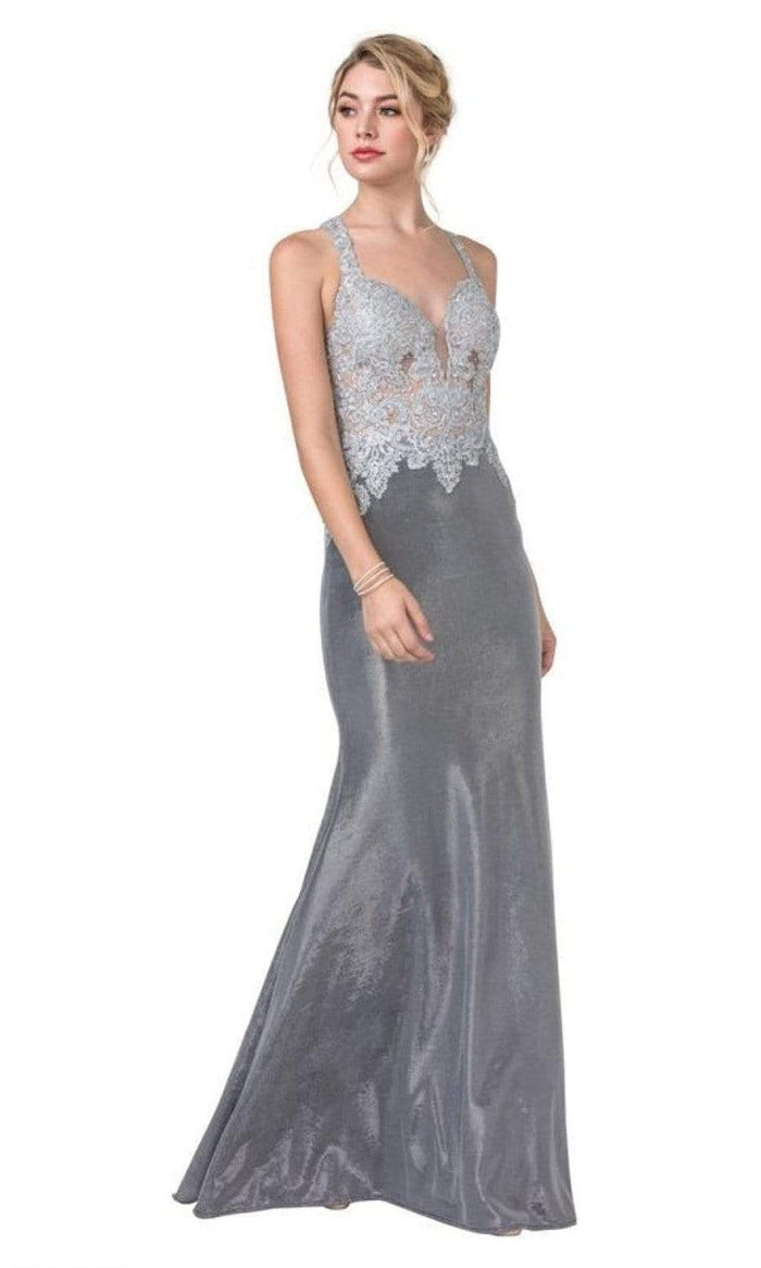 Trevi Collection - L2374 Embroidered Sheath Evening Dress Evening Dresses XXS / Chrome