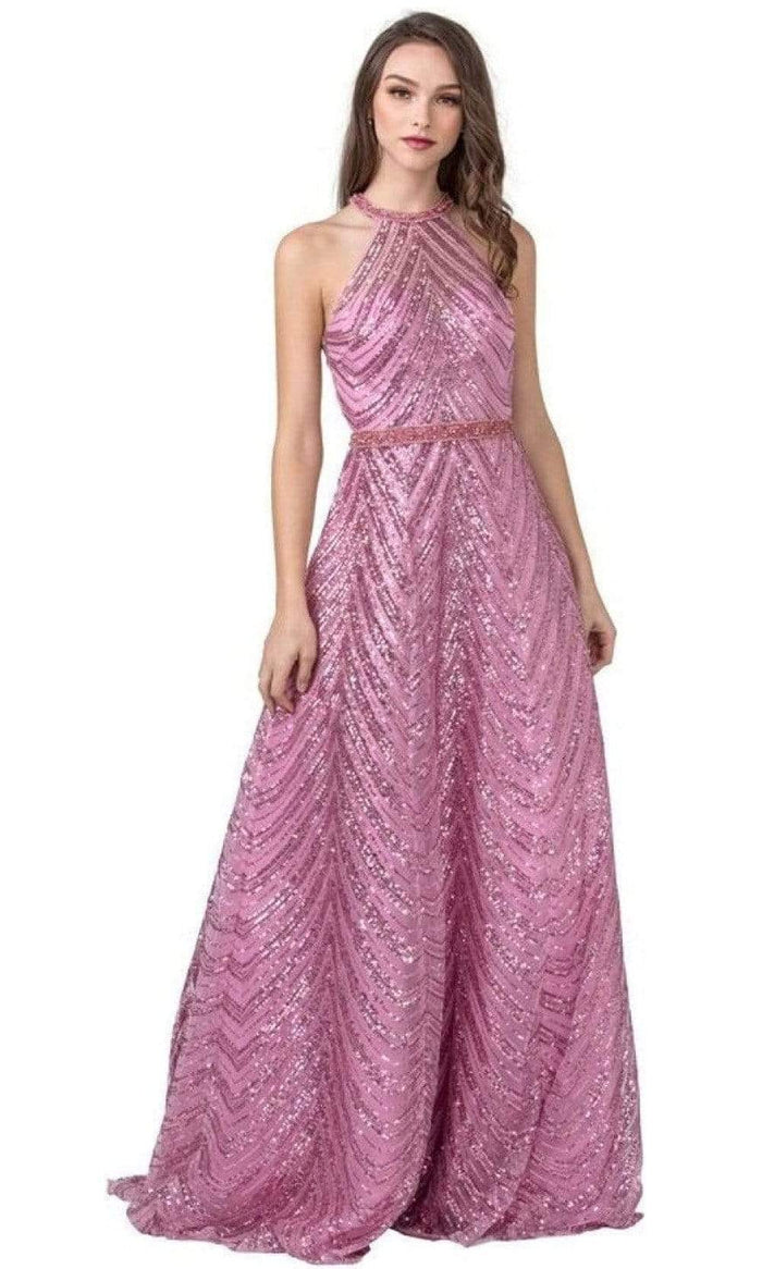 Trevi Collection - L2377 Halter A-Line Evening Dress Evening Dresses XXS / Pink