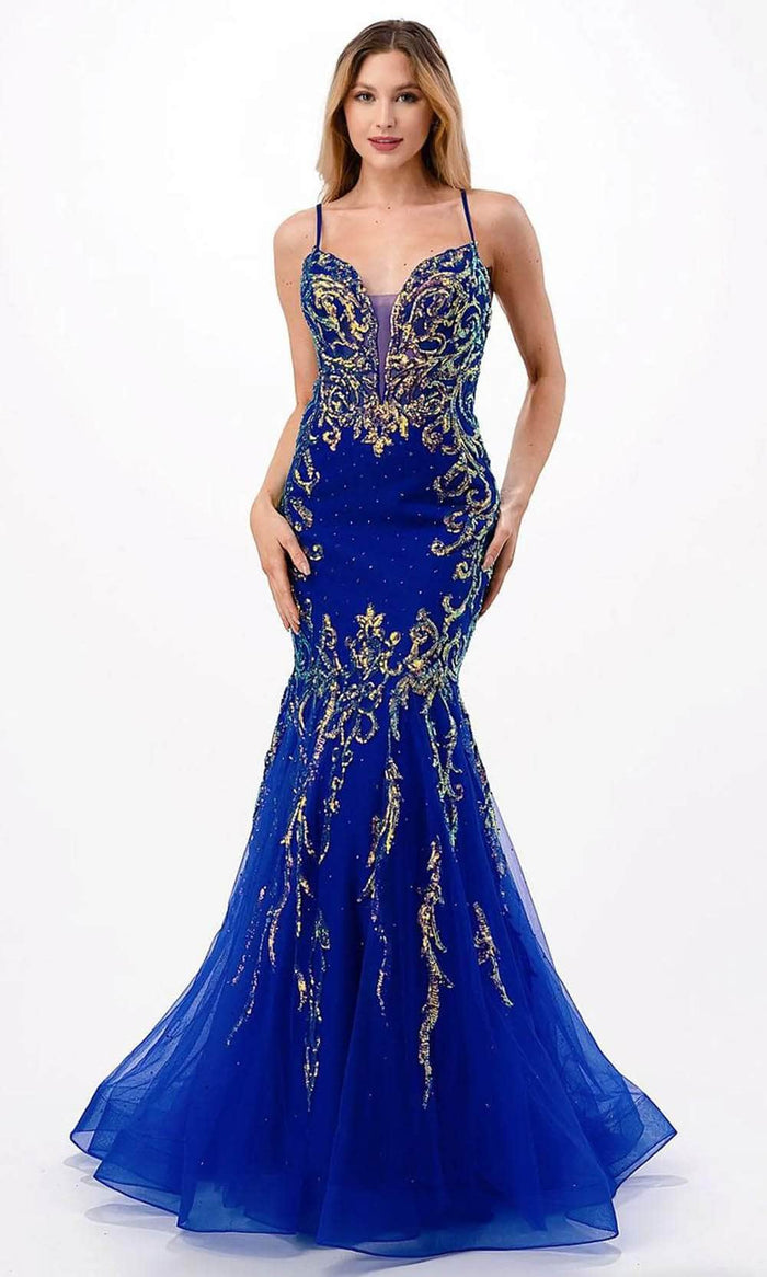 Trevi Collection L2659 - Sequin Trumpet Prom Dress Special Occasion Dress XXS / Royal