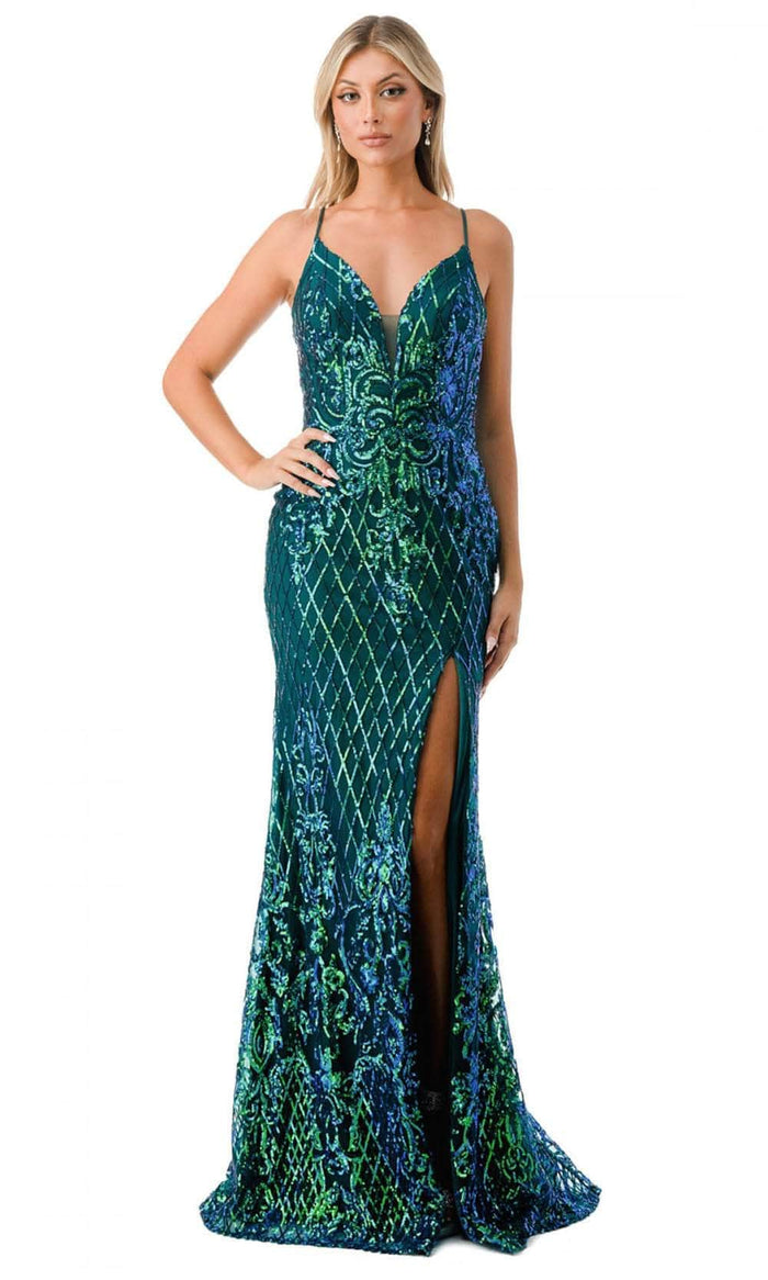 Trevi Collection L2692 - Lace-Up Back Sequin Prom Gown Prom Dresses L / Green