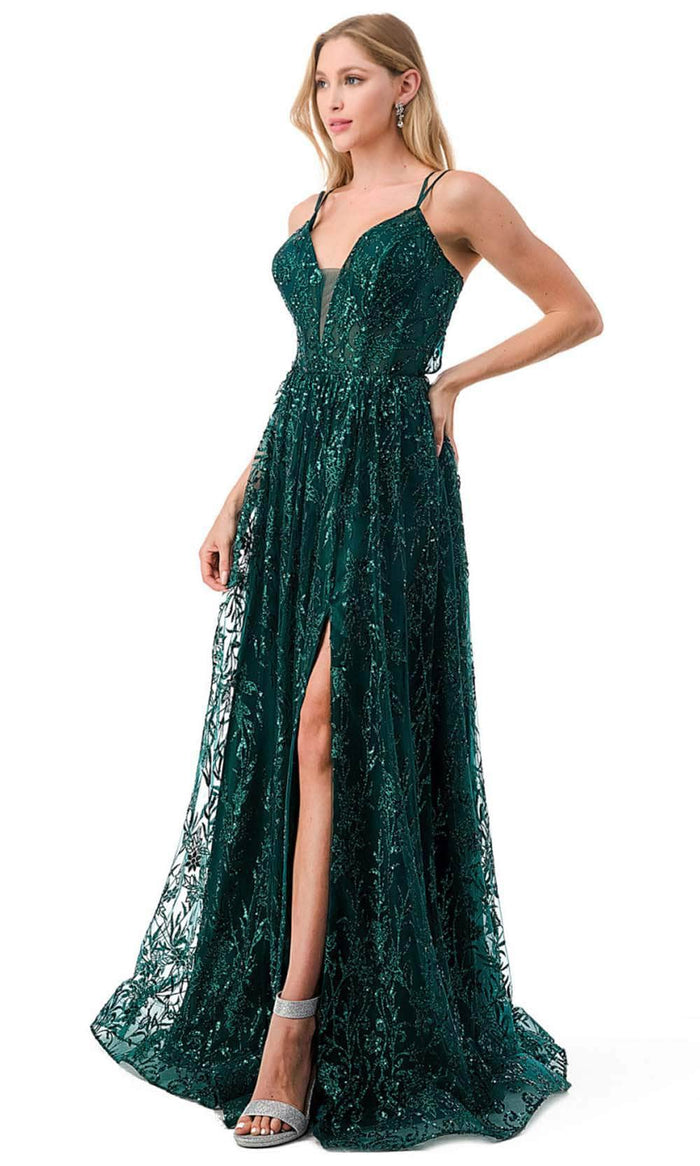 Aspeed Design L2769T - Glitter Evening Prom Dress with Slit Special Occasion Dress