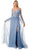 Trevi Collection L2772T - Glitter Cold Shoulder Evening Gown Special Occasion Dress S / Smoky Blue