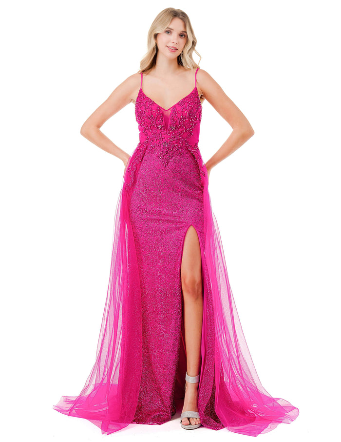 Aspeed Design L2784F - Wide V-Neck Evening Gown with Overskirt Special Occasion Dress