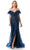 Trevi Collection L2786F - Ruffled Sleeve Embellished Evening Gown Special Occasion Dress XS / Navy