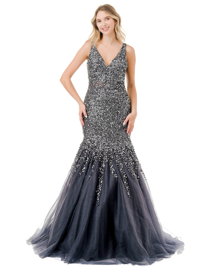 Aspeed Design L2802K - Cutout Back Mermaid Evening Gown Evening Dresses XS / Charcoal