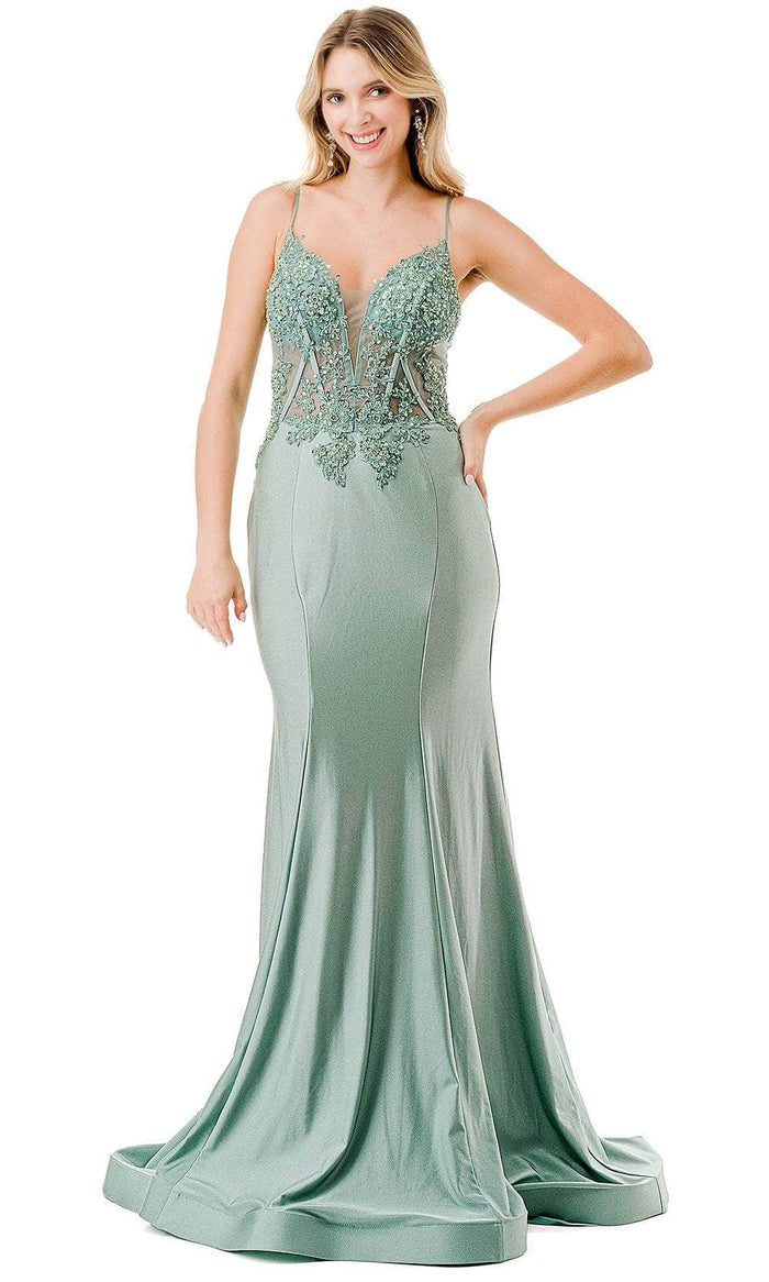 Aspeed Design L2813 - Illusion Bodice Mermaid Evening Gown Evening Dresses XXS / Sage