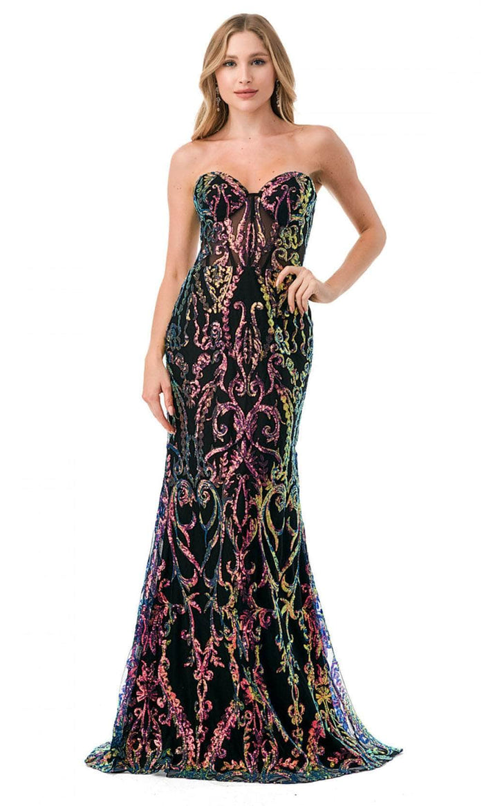 Trevi Collection L2815F - Strapless Glitter Prom Dress Evening Dresses XS / Black Multi