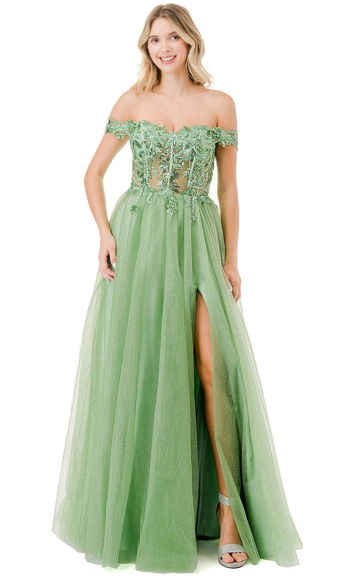 Aspeed Design L2837Y - Off Shoulder Embellished Prom Dress Special Occasion Dress XXS / Sage