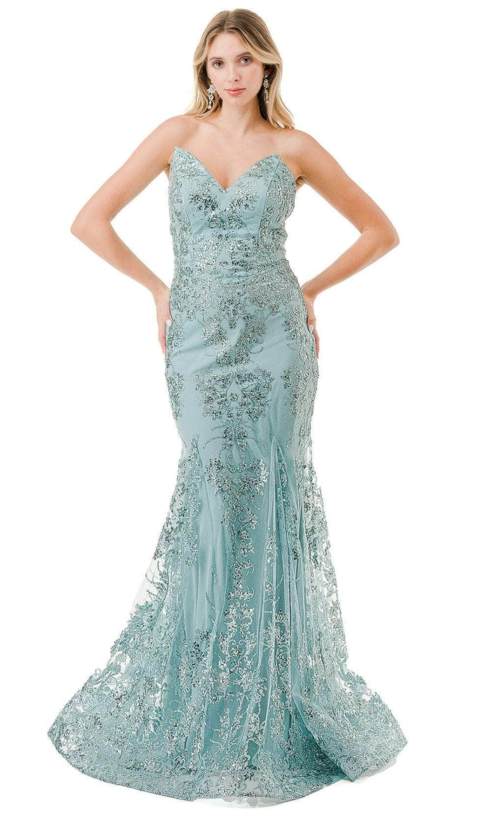 Aspeed Design L2866W - Strapless Sequin Embellished Prom Gown Prom Dresses XXS / Sage