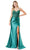 Trevi Collection L2900P - Lace-Up High Slit Prom Dress Special Occasion Dress XXS / Emerald