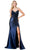 Trevi Collection L2900P - Lace-Up High Slit Prom Dress Special Occasion Dress XXS / Navy