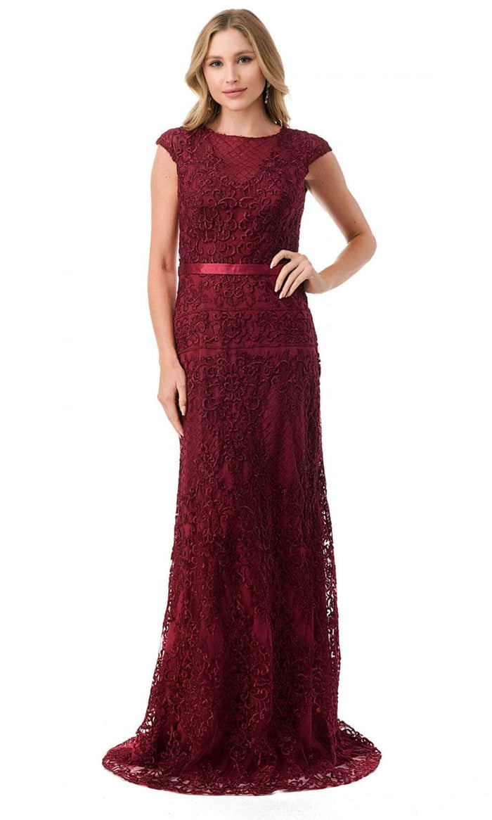 Aspeed Design M2732 - Cap Sleeve Embroidered Formal Dress Evening Dresses S / Burgundy