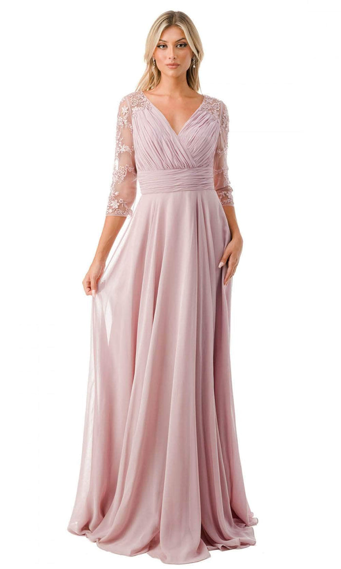 Aspeed Design M2733F - Ruched Quarter Sleeve Prom Dress Prom Dresses S / Mauve