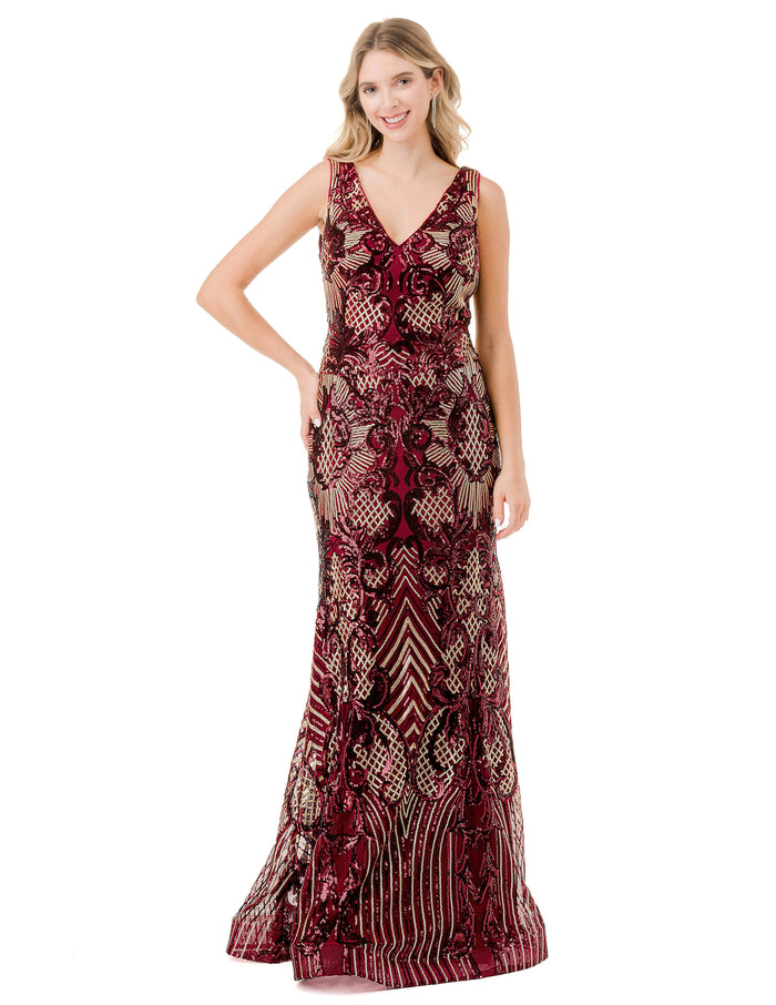 Trevi Collection M2803Y - Embellished Mermaid Evening Gown Evening Dresses S / Burgundy