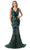 Trevi Collection M2803Y - Embellished Mermaid Evening Gown Special Occasion Dress S / Hunter Green