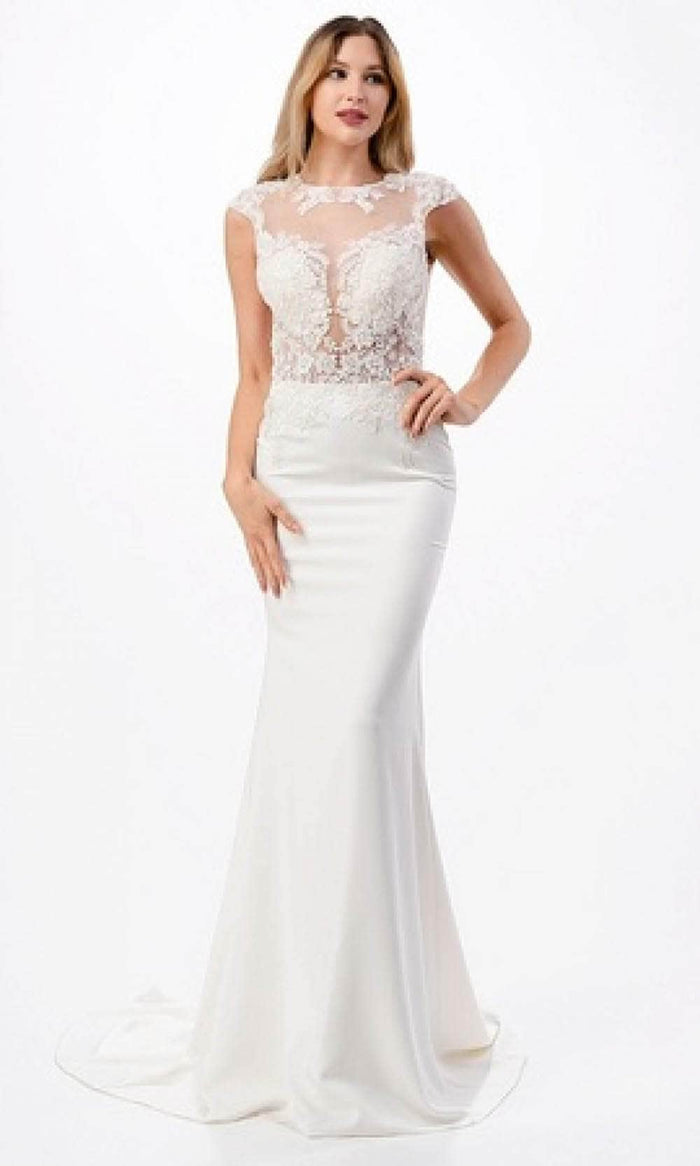 Aspeed Design MS0015 - Sheer Embroidered Mermaid Prom Gown Prom Dresses XS / White