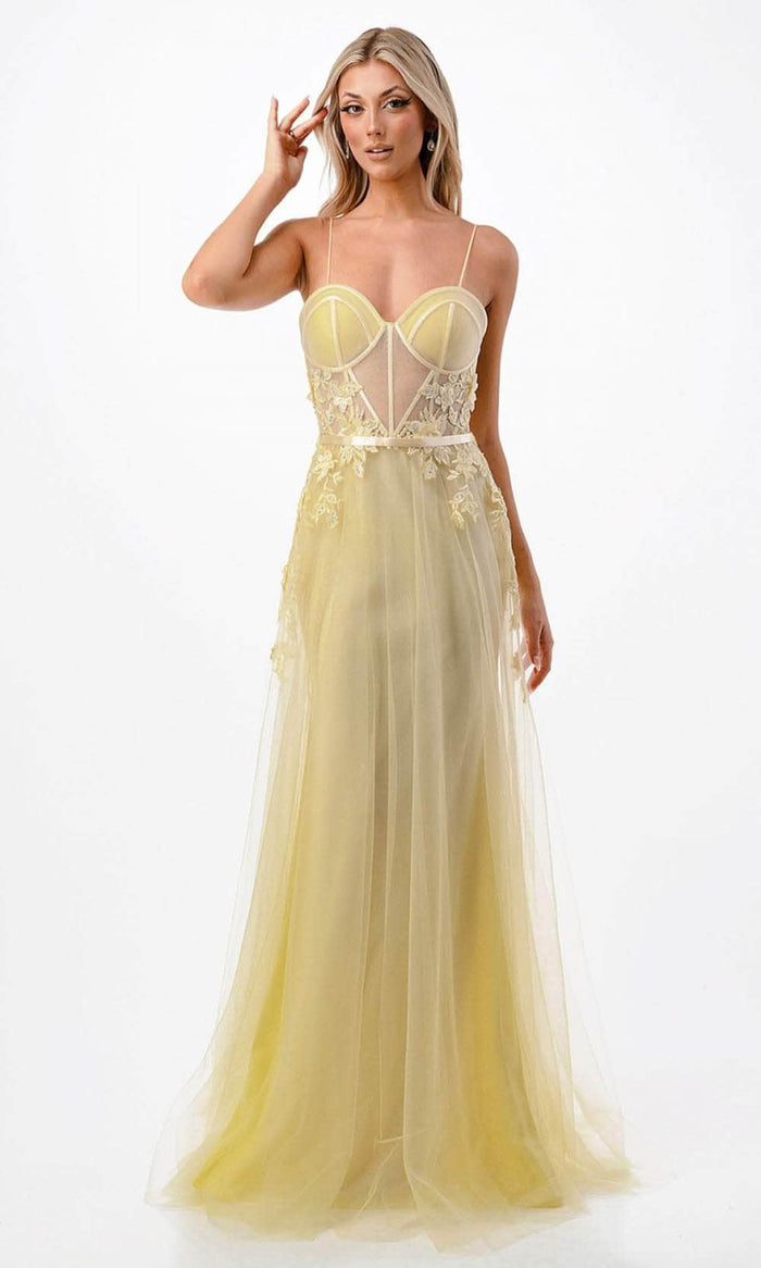 Trevi Collection P2110 - Sleeveless Lace Applique Embellished Prom Dress Prom Dresses XS / Yellow