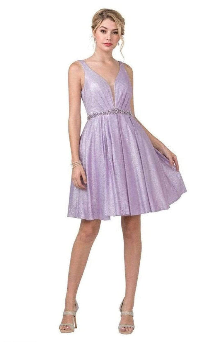 Aspeed Design - S2337 Glitter V-Neck Cocktail Dress Homecoming Dresses L / Mauve