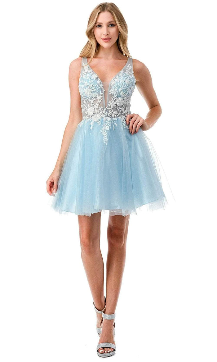 Aspeed Design S2724 - Applique A-Line Homecoming Dress Homecoming Dresses XS / Light Blue