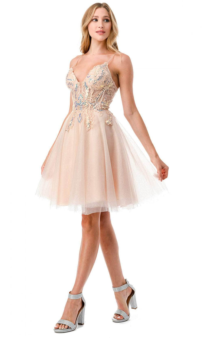 Trevi Collection S2740M - Sequin Butterfly Homecoming Dress Special Occasion Dress XXS / Champagne