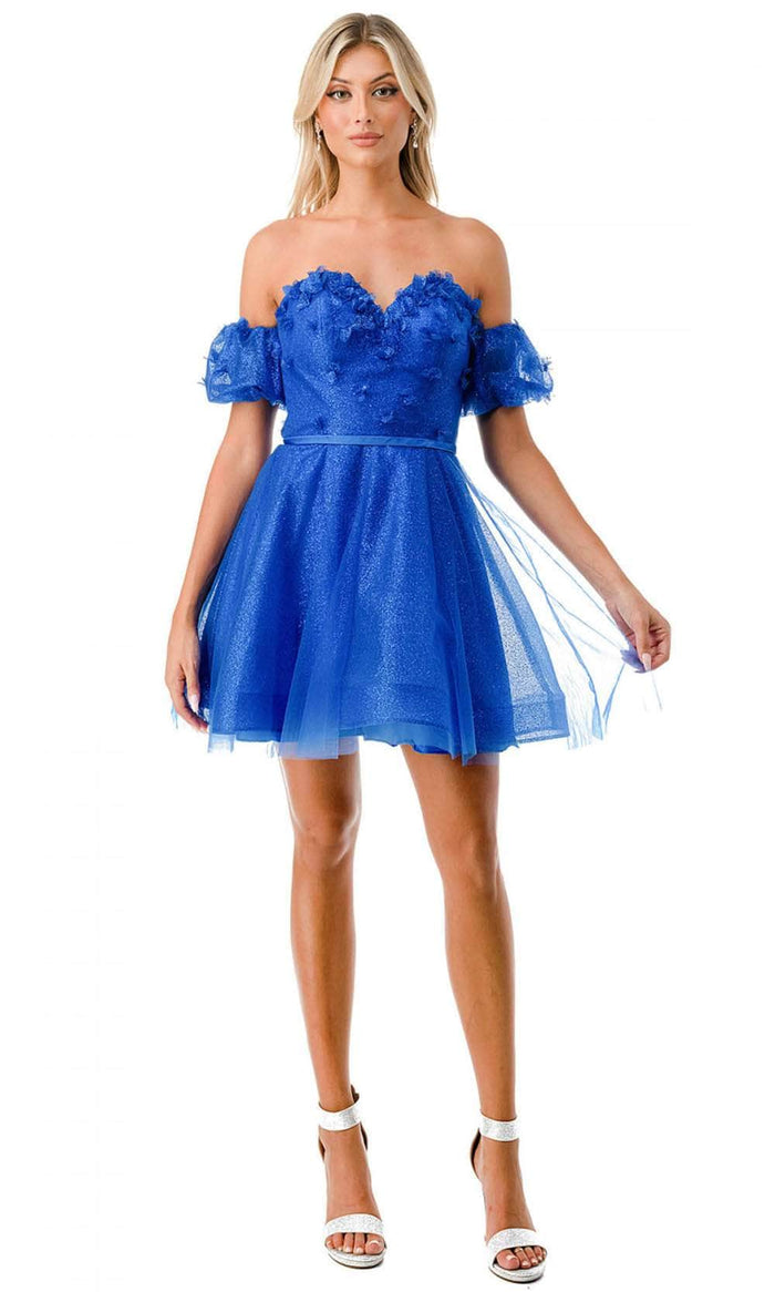 Aspeed Design S2748B - Off-Shoulder A-line Cocktail Dress Cocktail Dresses XS / Royal