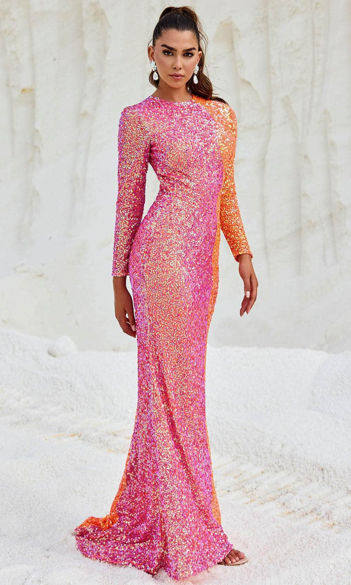 Blush by Alexia Designs 91022 - Long Sleeve Jewel Neck Prom Gown Prom Dresses 0 / Hot Pink/Orange