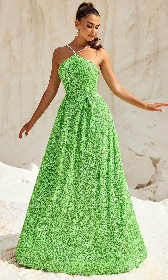 Blush by Alexia Designs 91041 - Beaded Strap A-Line Prom Gown Prom Dresses 0 / Apple Green