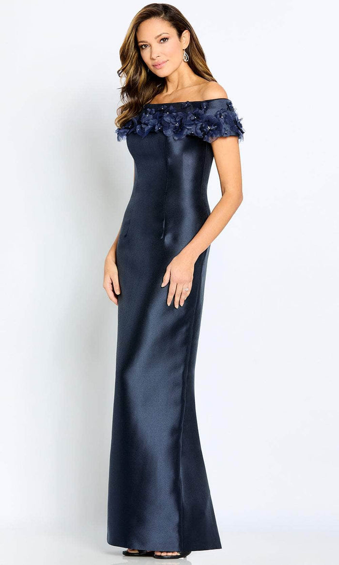 Cameron Blake CB101 - Appliqued Straight Across Evening Gown Evening Dresses 4 / Navy