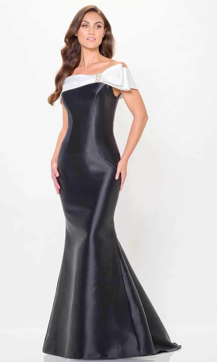 Cameron Blake CB3247 - Bow Off Shoulder Evening Gown Special Occasion Dress 4 / Black/Ivory