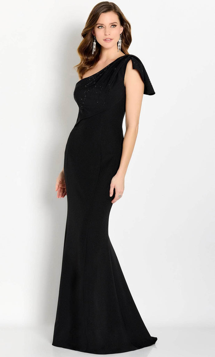 Cameron Blake CB752 - One-Shoulder Sequin Detailed Evening Gown Evening Dresses 10 / Black