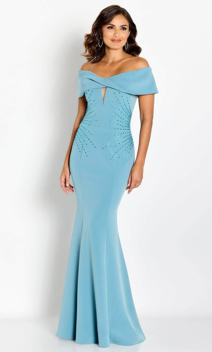 Cameron Blake CB758 - Off-Shoulder Stone Embellished Evening Gown Evening Dresses 16 / Light Turquoise