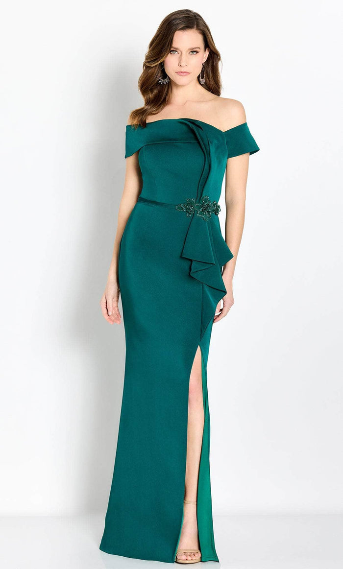 Cameron Blake CB761 - Fold-Over Detailed Off-Shoulder Evening Gown Evening Dresses 12 / Emerald