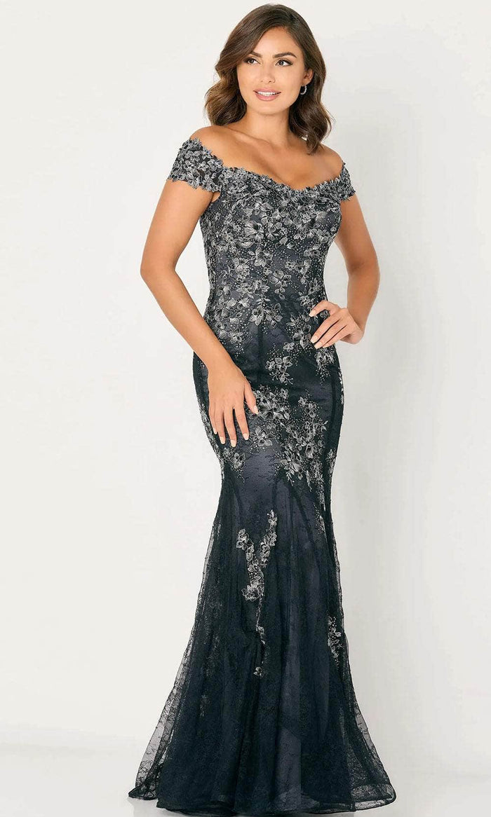 Cameron Blake CB792 - Floral Off Shoulder Evening Dress Evening Dresses 4 / Black