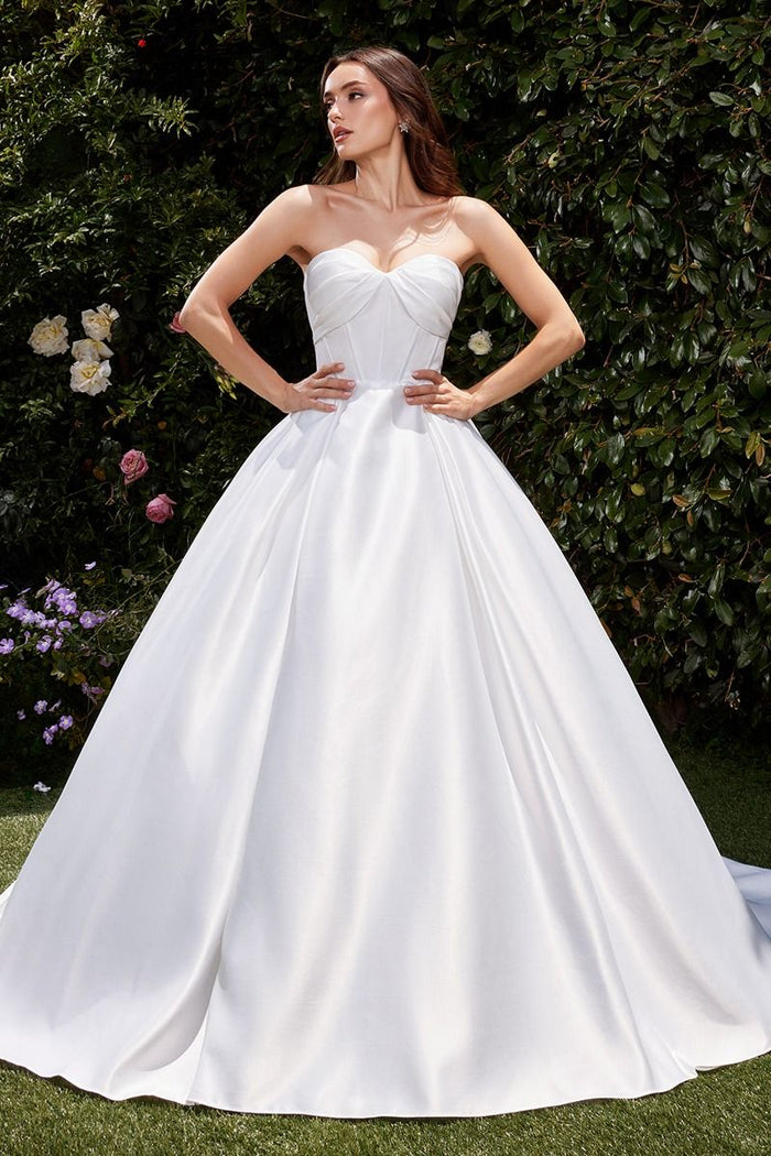 Ladivine Bridal CDS512W - Pleated Boning Ballgown In White