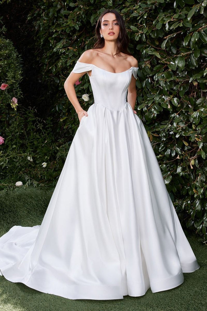 Ladivine Bridal CDS513W - Off-Shoulder Basque Ballgown In White