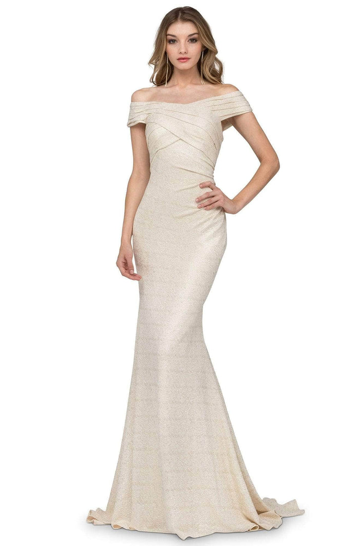 Cecilia Couture 1417 - Short Sleeve Mermaid Evening Dress Evening Dresses 0 / Ivory/Gold