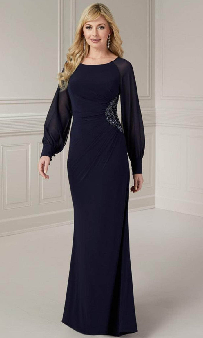 Christina Wu Elegance 17131 - Sheer Sleeve Jersey Evening Gown Winter Formals and Balls 2 / Black