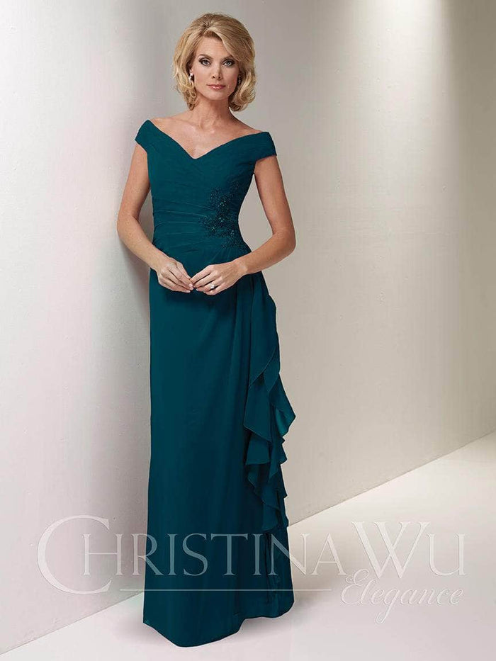 Christina Wu Elegance 17718 - Off Shoulder Chiffon Evening Dress Special Occasion Dress 8 / Magenta