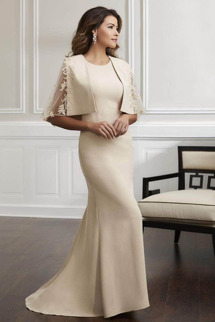 Christina Wu Elegance 17909 - Sleeveless Evening Dress with Cape Special Occasion Dress 6 / Champagne