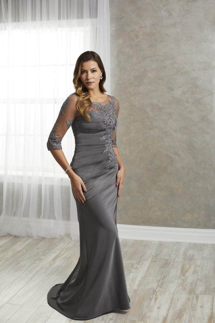 Christina Wu Elegance 17936 - Applique Illusion Evening Dress Special Occasion Dress 10 / Charcoal